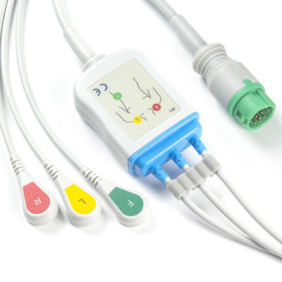 Mindray Datascopeは040-000966-00のEA6232A ECGケーブルおよびリード線12pinのコネクターECG 3つの鉛IECのスナップをケーブルで通信する