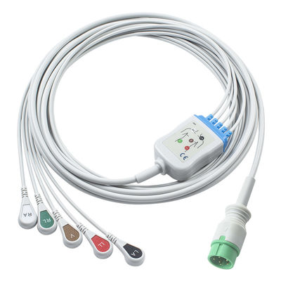 グレー 互換性 IVY 5Lead ECGケーブル AHA スナップ 1m 3.0直径