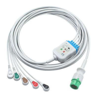 Ecomed ECGケーブルおよびリード線 12ピンコネクタ ECGケーブル 3 5リード IEC AHA スナップグラバークリップ