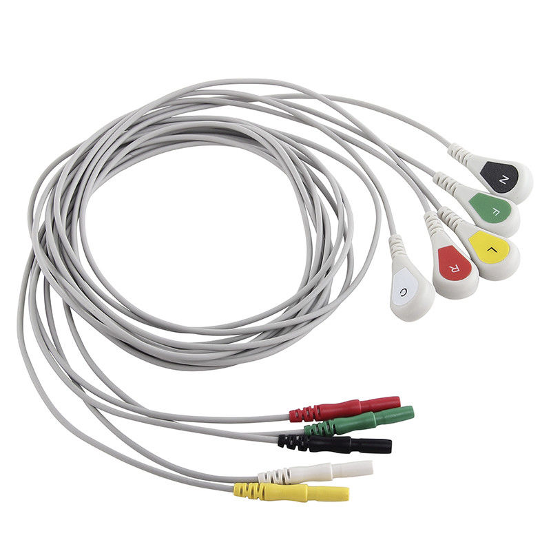 医学の5つの鉛のスナップEcgはHolerのレコーダーのための喧騒1.5 AAMI 6pin Holter ECGのケーブルそしてリード線をケーブルで通信する