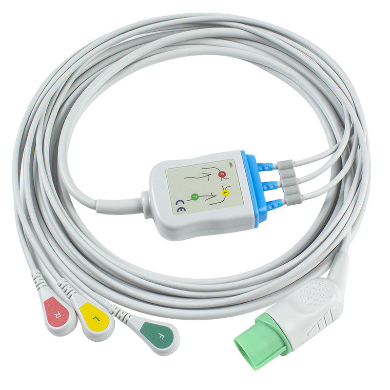 Mindray Datascopeは040-000966-00のEA6232A ECGケーブルおよびリード線12pinのコネクターECG 3つの鉛IECのスナップをケーブルで通信する