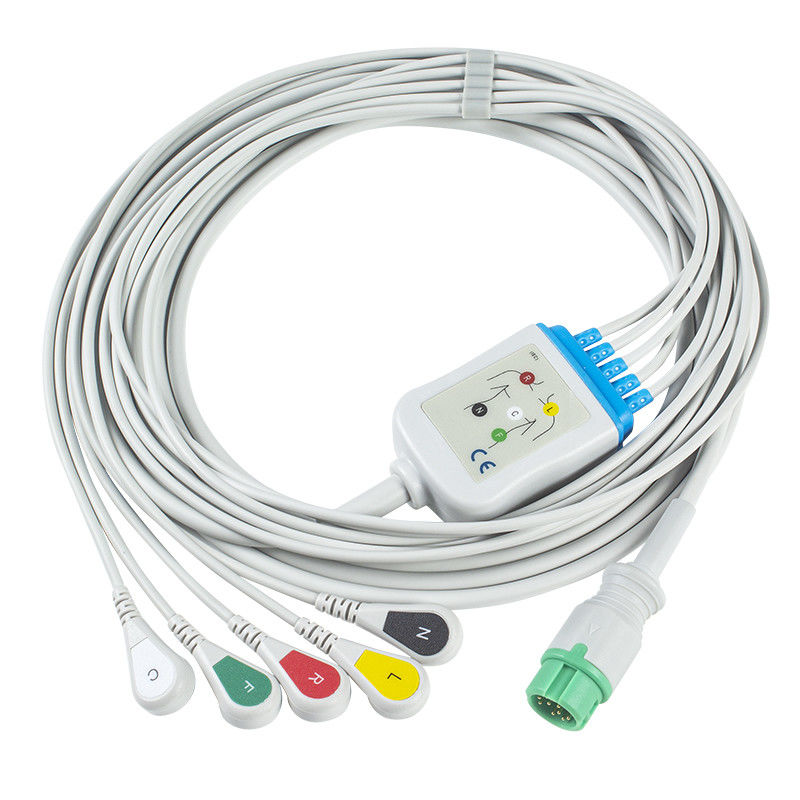 Mindray Datascopeは040-000963-00のEA6252B ECGケーブルおよびリード線12pinのコネクターECG 5つの鉛IECのスナップをケーブルで通信する