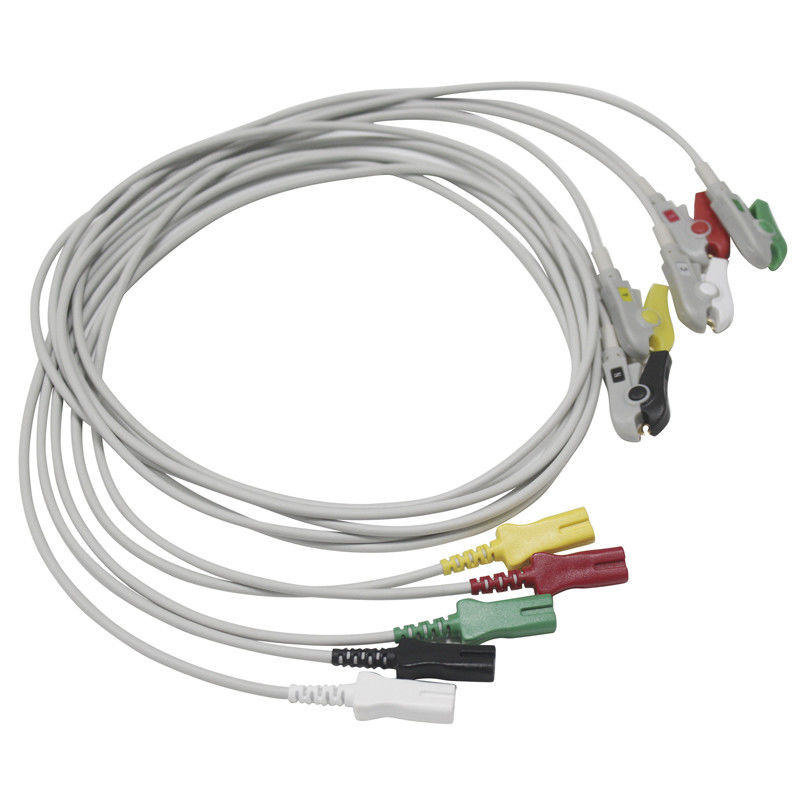LL ECGリードワイヤー 5 リードスナップグリッバータイプ ダブルピン AAMI 6PIN ビオネット デイトックス S-iemens GE-Hellige Kontron