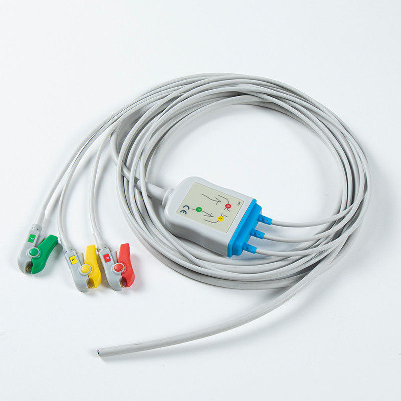 1m3.0直径 半完成式 ECGケーブル 3Lead IEC Grabber 接続器なし 24ヶ月間保存可能